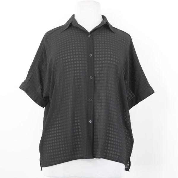 Max Studio Top NEW $98 Sz XL Black Sheer Collared Button Hi Lo Poly Top