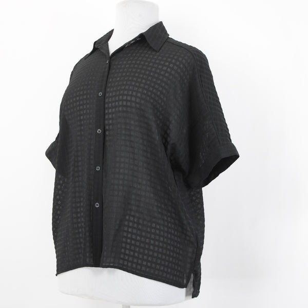 Max Studio Top NEW $98 Sz XL Black Sheer Collared Button Hi Lo Poly Top