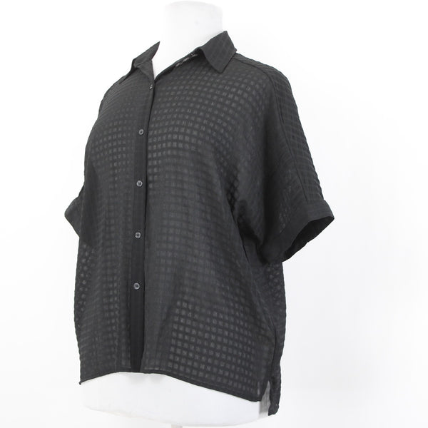 Max Studio Top NEW $98 Sz XL Black Sheer Collared Button Hi Lo Poly Top