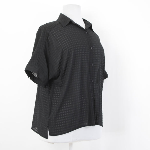 Max Studio Top NEW $98 Sz XL Black Sheer Collared Button Hi Lo Poly Top