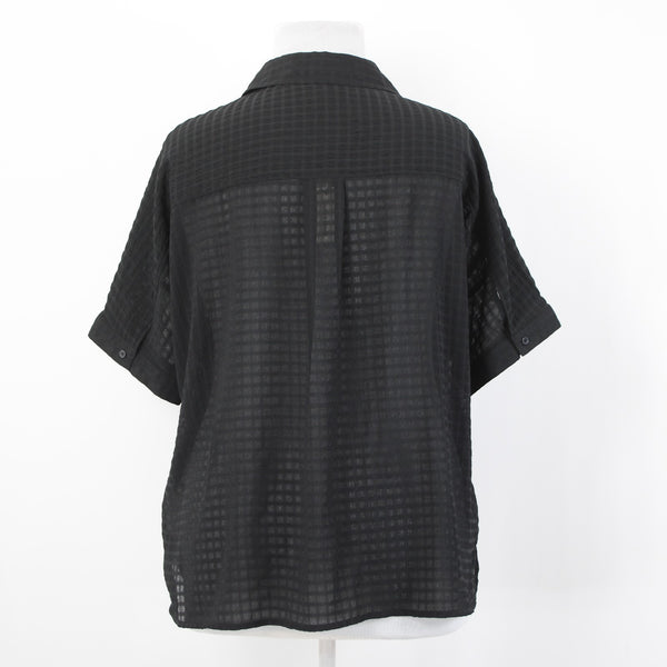 Max Studio Top NEW $98 Sz XL Black Sheer Collared Button Hi Lo Poly Top