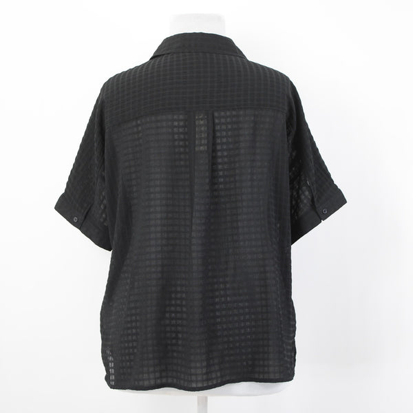 Max Studio Top NEW $98 Sz XL Black Sheer Collared Button Hi Lo Poly Top