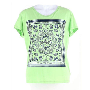 Ralph Lauren Sz 16 Girls Lime Green Royal Blue Logo Graphic 100% Cotton Top