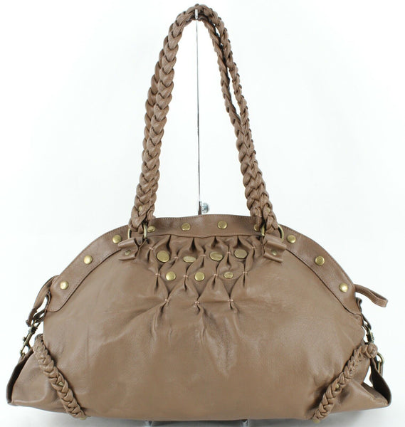 Pamela McCoy 19 x 10 Brown Brass Stud Faux Vegan Leather Shoulder Purse
