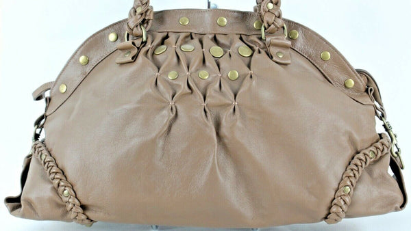 Pamela McCoy 19 x 10 Brown Brass Stud Faux Vegan Leather Shoulder Purse