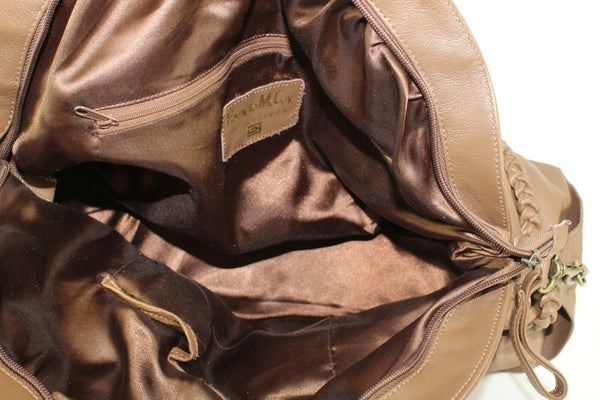 Pamela McCoy 19 x 10 Brown Brass Stud Faux Vegan Leather Shoulder Purse