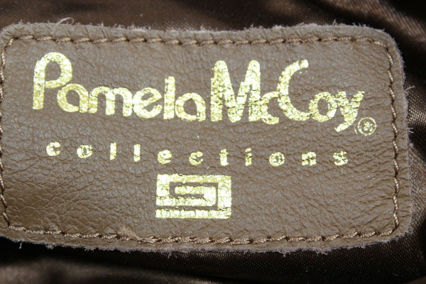 Pamela McCoy 19 x 10 Brown Brass Stud Faux Vegan Leather Shoulder Purse