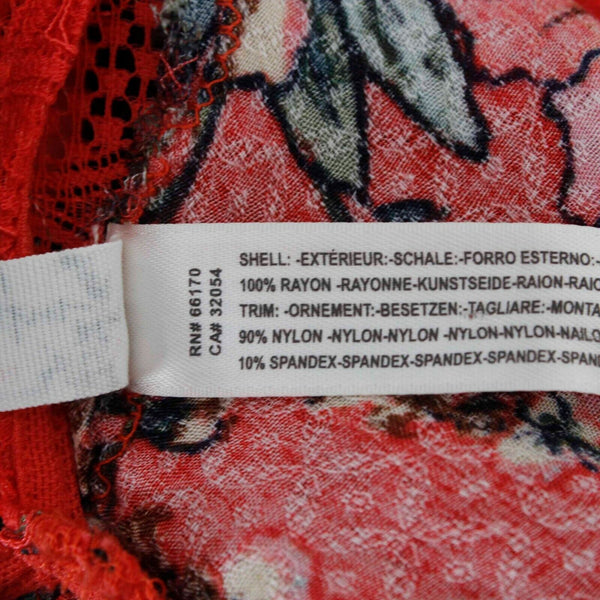 Free People Intimately Sz XS Red Multi Floral Lace High Neck 100% Rayon Top