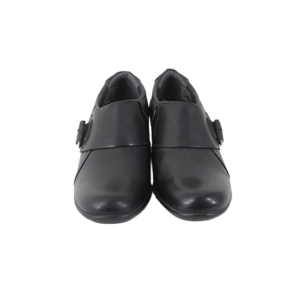 Clarks Booties Collection Sz 6 Black Silver Buckle Side Zip Leather 2" Booties