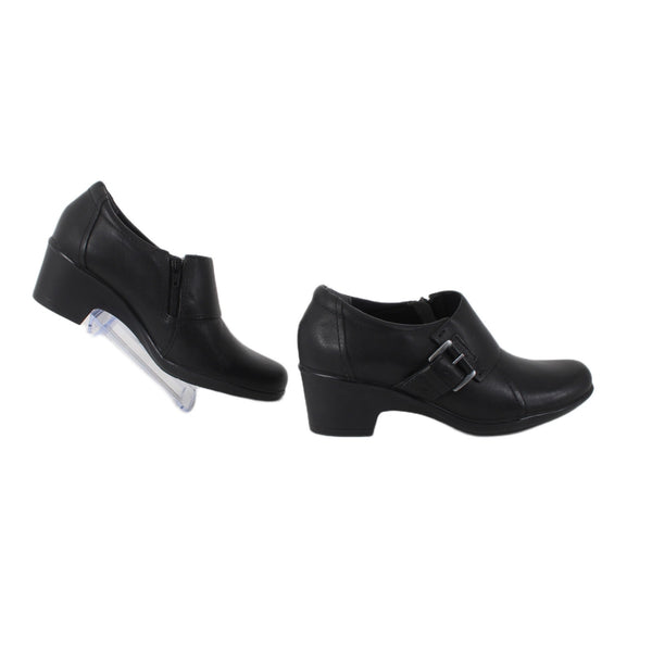 Clarks Booties Collection Sz 6 Black Silver Buckle Side Zip Leather 2" Booties
