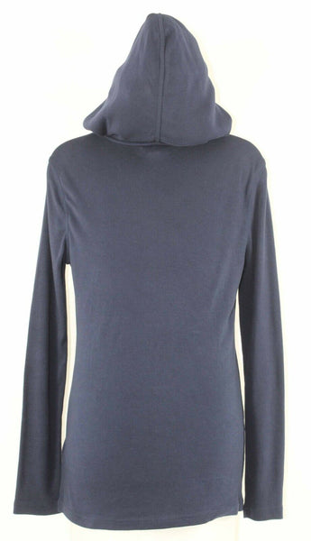 Chaps NEW $59 Sz S Navy Beige Multi Hooded Pullover 100% Cotton Knit Top