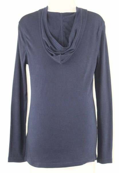 Chaps NEW $59 Sz S Navy Beige Multi Hooded Pullover 100% Cotton Knit Top