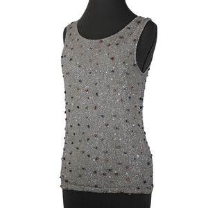 Krizia Sz 46 Gray Multi Color Full Beaded Embroidered Sleeveless Nylon Rayon Top