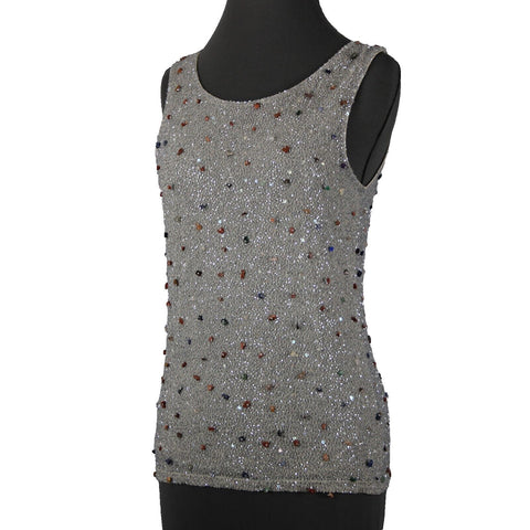 Krizia Sz 46 Gray Multi Color Full Beaded Embroidered Sleeveless Nylon Rayon Top