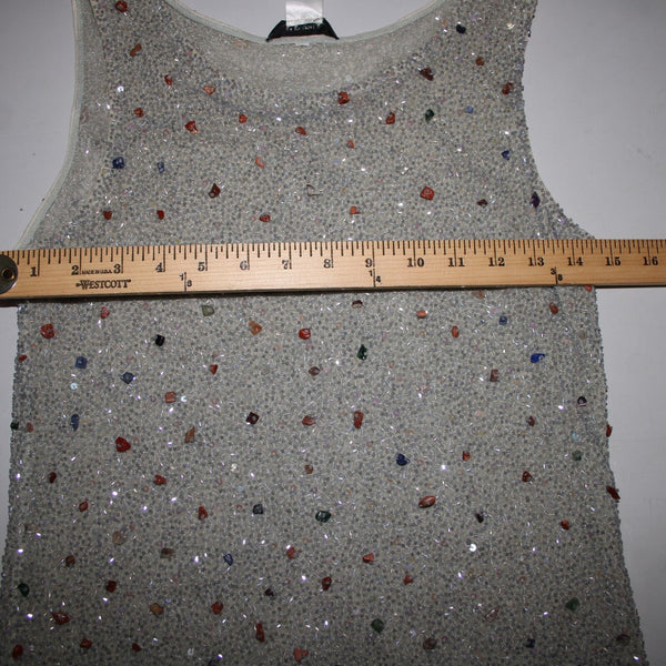 Krizia Sz 46 Gray Multi Color Full Beaded Embroidered Sleeveless Nylon Rayon Top
