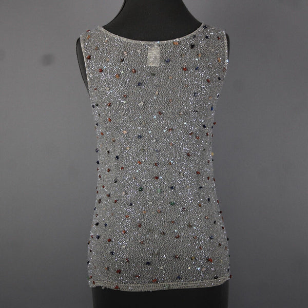 Krizia Sz 46 Gray Multi Color Full Beaded Embroidered Sleeveless Nylon Rayon Top