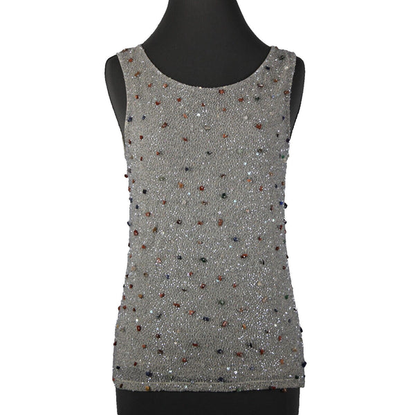 Krizia Sz 46 Gray Multi Color Full Beaded Embroidered Sleeveless Nylon Rayon Top