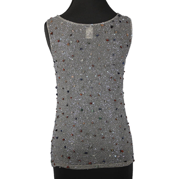 Krizia Sz 46 Gray Multi Color Full Beaded Embroidered Sleeveless Nylon Rayon Top