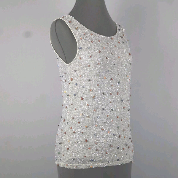 Krizia Sz 46 Gray Multi Color Full Beaded Embroidered Sleeveless Nylon Rayon Top