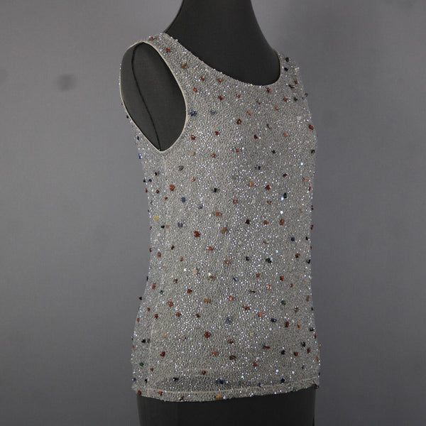 Krizia Sz 46 Gray Multi Color Full Beaded Embroidered Sleeveless Nylon Rayon Top