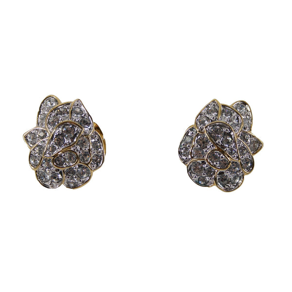 Nolan Miller Beautiful Rhinestone Gold Tone 1" Clip On Huggie Earrings