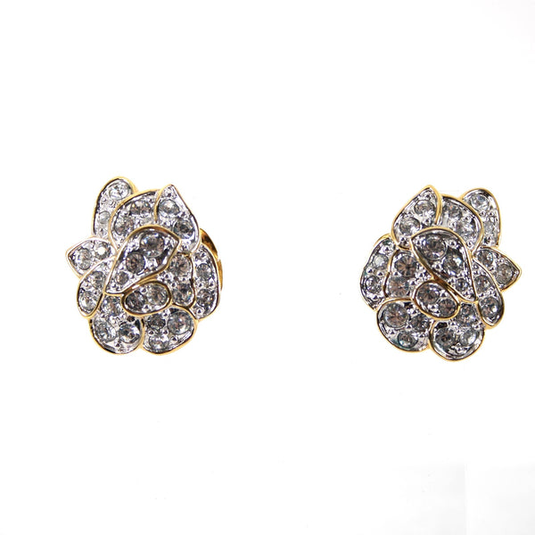 Nolan Miller Beautiful Rhinestone Gold Tone 1" Clip On Huggie Earrings