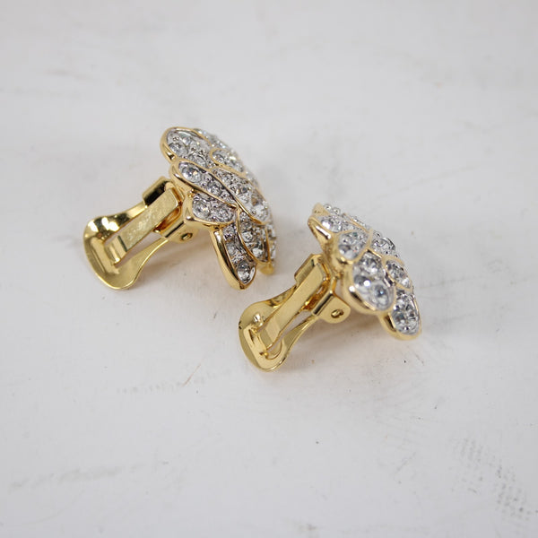 Nolan Miller Beautiful Rhinestone Gold Tone 1" Clip On Huggie Earrings