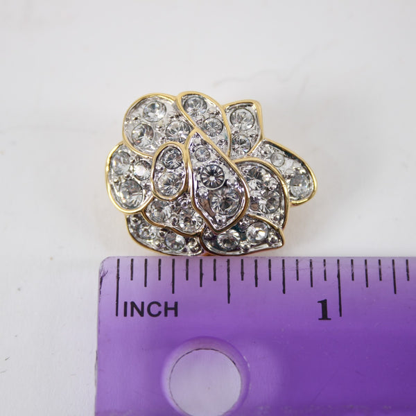 Nolan Miller Beautiful Rhinestone Gold Tone 1" Clip On Huggie Earrings