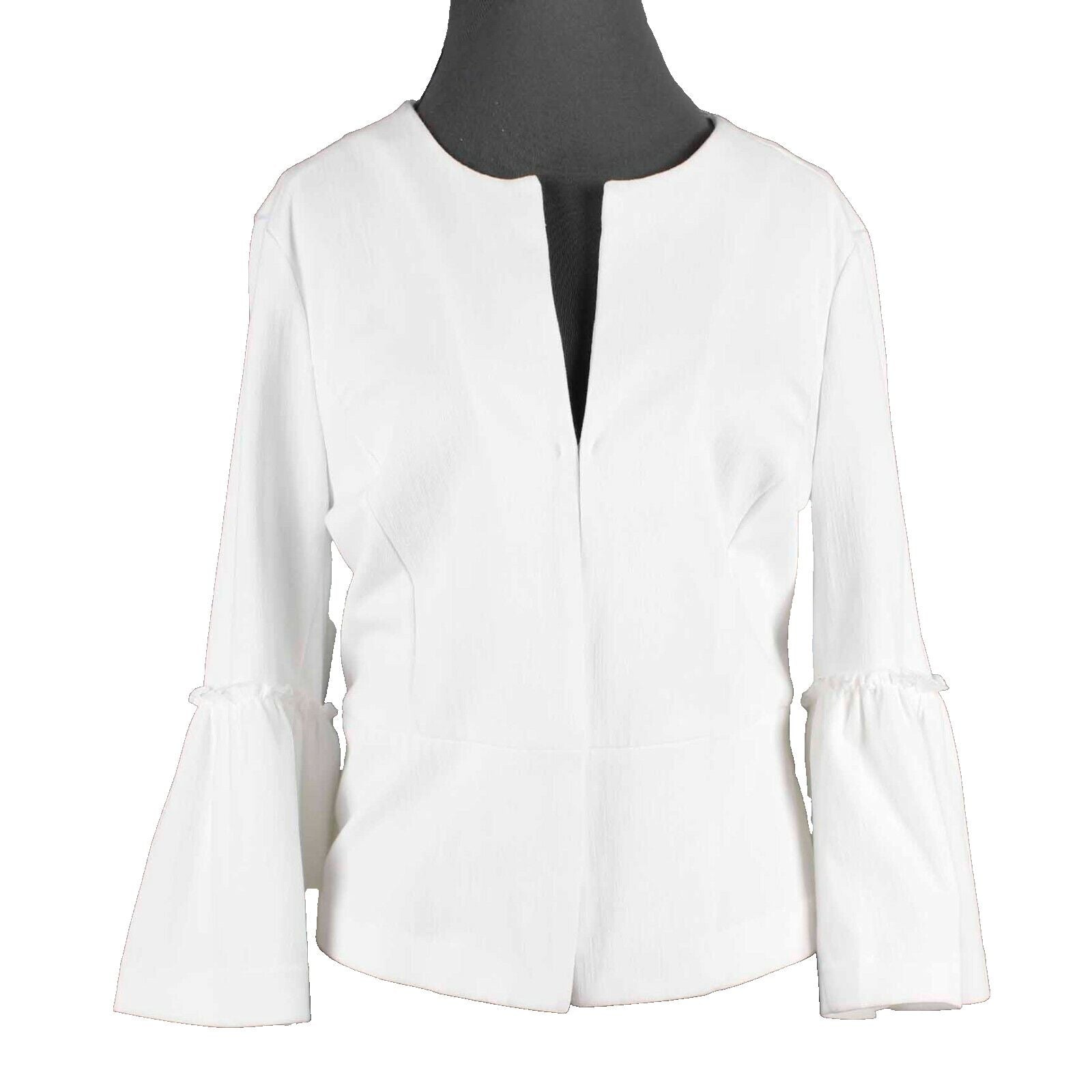 Roz & Ali Sz M White Bell Sleeve Polyester Cotton Spandex Blazer