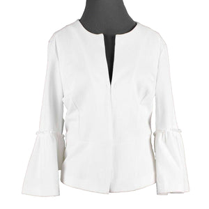 Roz & Ali Sz M White Bell Sleeve Polyester Cotton Spandex Blazer