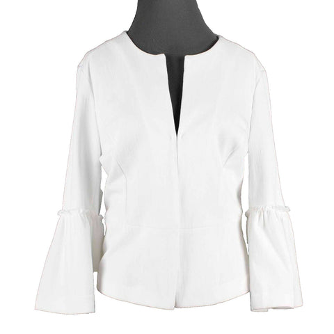 Roz & Ali Sz M White Bell Sleeve Polyester Cotton Spandex Blazer