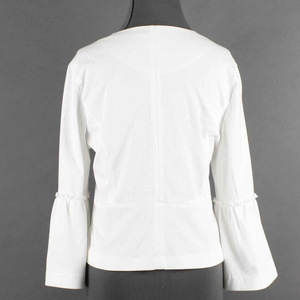 Roz & Ali Sz M White Bell Sleeve Polyester Cotton Spandex Blazer