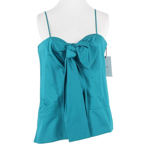 Lewit NEW $90 Sz M Teal Big Bow Side Zip Asymmetrical 100% Cotton Top