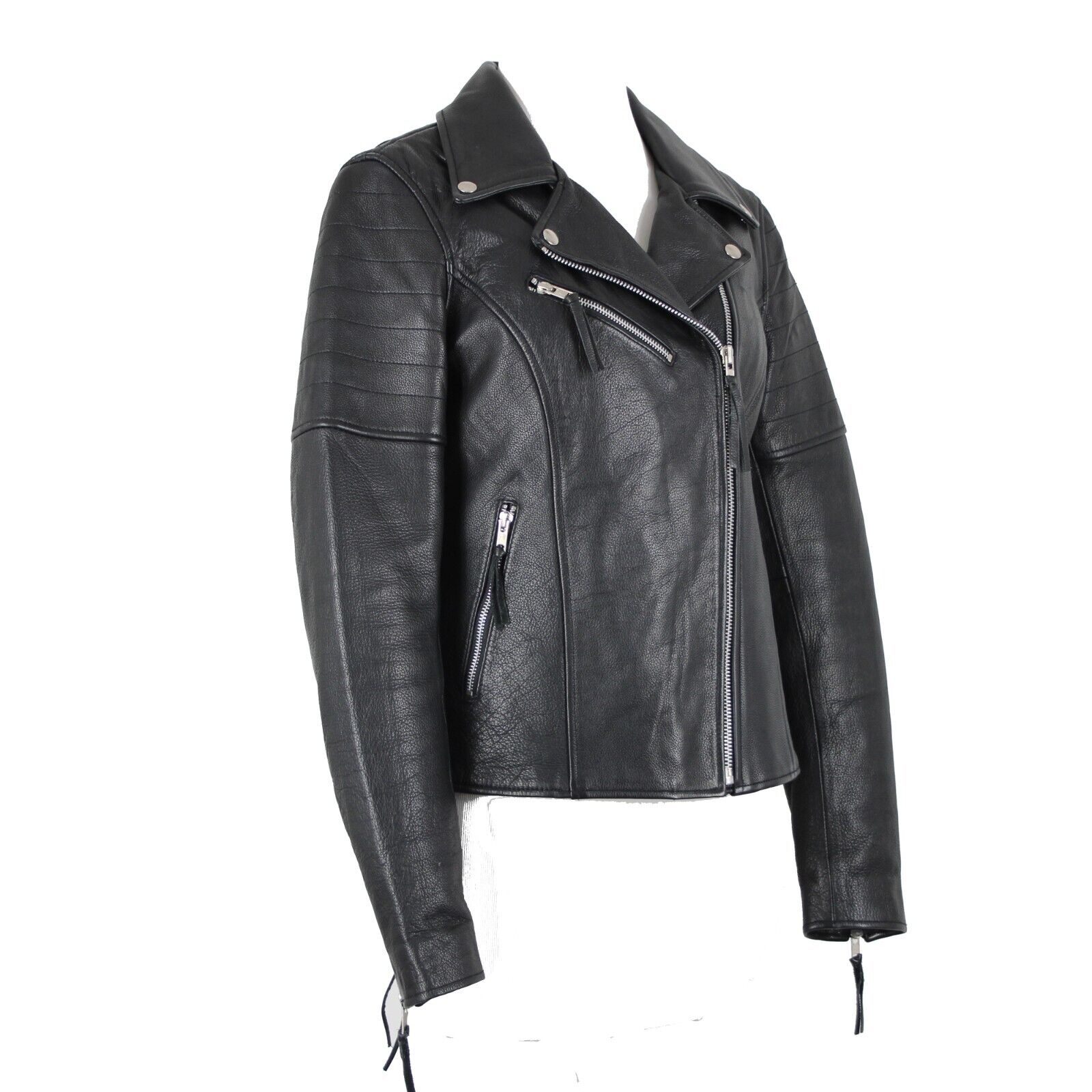 First Classics Sz M Black Detachable Vest Pockets 100% Leather Poly Lined Jacket