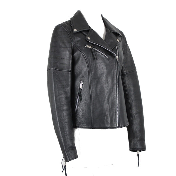 First Classics Sz M Black Detachable Vest Pockets 100% Leather Poly Lined Jacket