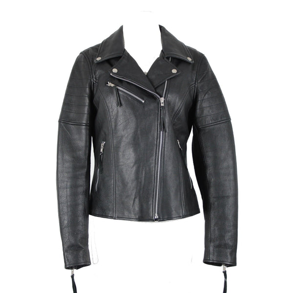 First Classics Sz M Black Detachable Vest Pockets 100% Leather Poly Lined Jacket