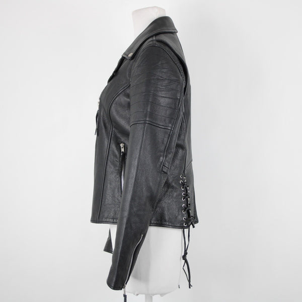 First Classics Sz M Black Detachable Vest Pockets 100% Leather Poly Lined Jacket