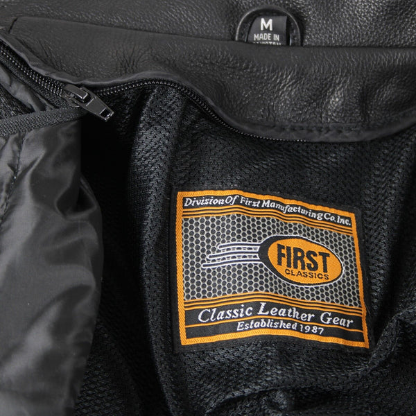First Classics Sz M Black Detachable Vest Pockets 100% Leather Poly Lined Jacket