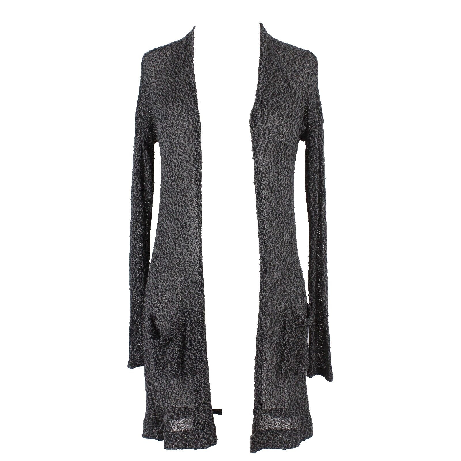 Final Touch Sz S Black Gray Mottled Nubby Open Pockets Thin Knit Wrap