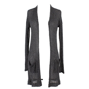 Final Touch Sz S Black Gray Mottled Nubby Open Pockets Thin Knit Wrap