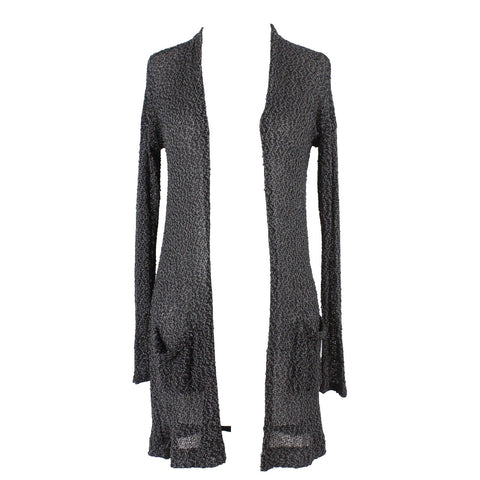 Final Touch Sz S Black Gray Mottled Nubby Open Pockets Thin Knit Wrap