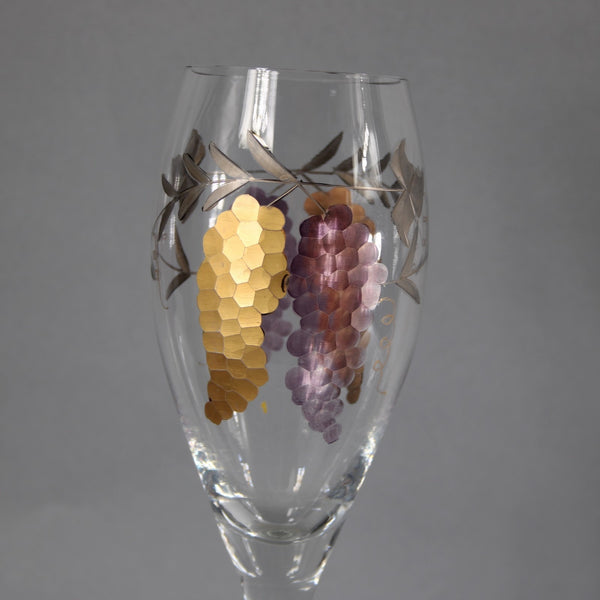 Romania Wine Glasses Gold Multi Carved Painted Hand Crafted 10" Wine Glasses