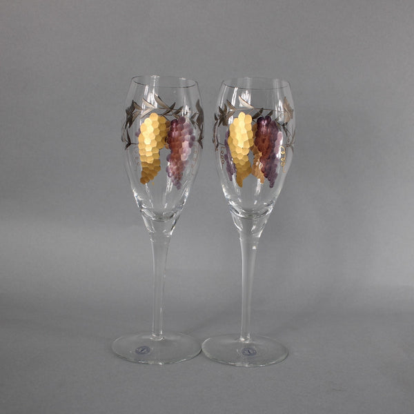 Romania Wine Glasses Gold Multi Carved Painted Hand Crafted 10" Wine Glasses