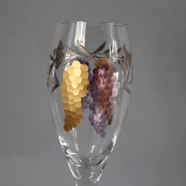 Romania Wine Glasses Gold Multi Carved Painted Hand Crafted 10" Wine Glasses