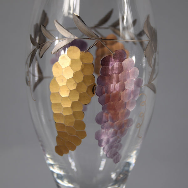 Romania Wine Glasses Gold Multi Carved Painted Hand Crafted 10" Wine Glasses