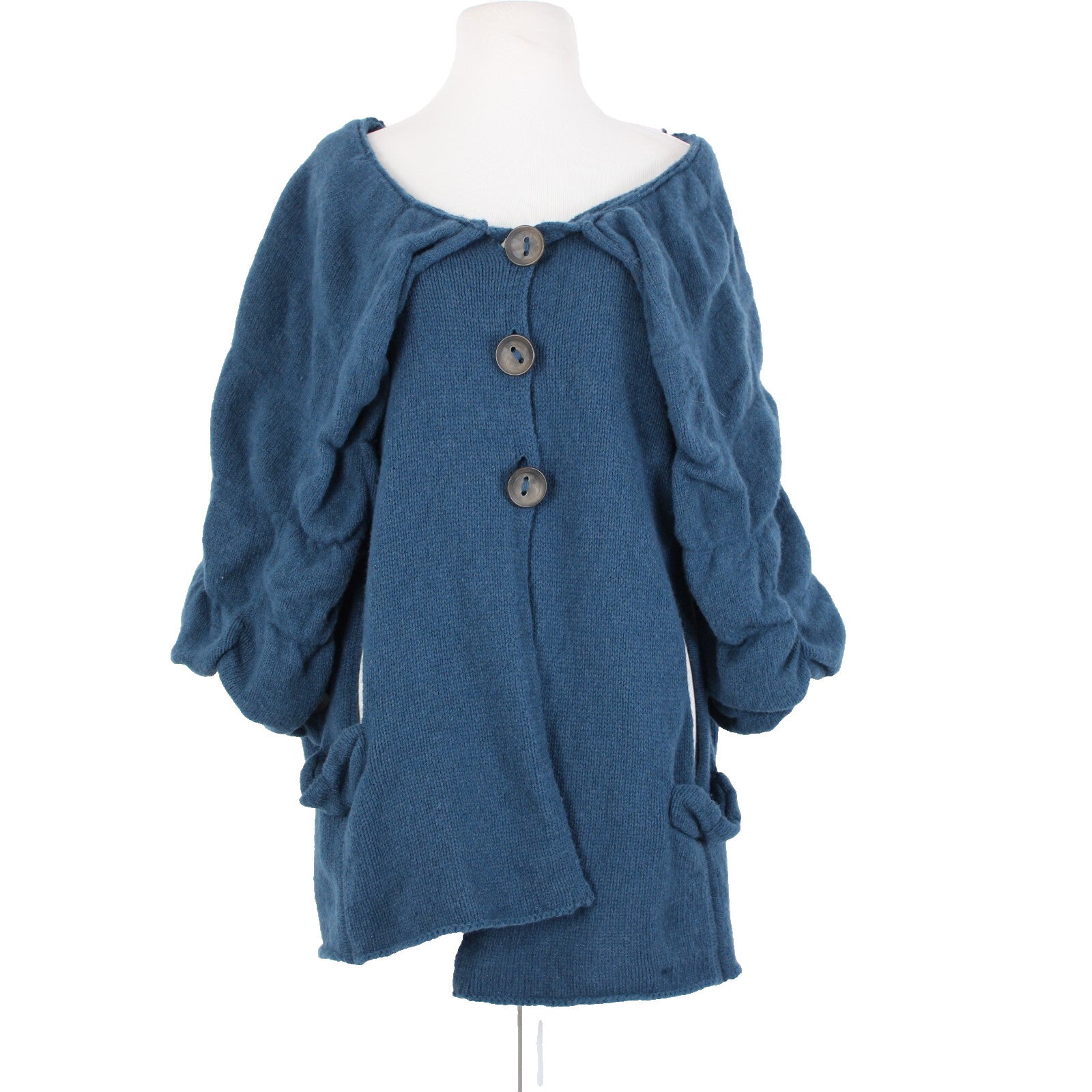 Charlie Robin Sz M/L Blue Buttons Knit Pockets Wool Nylon Cardigan Sweater