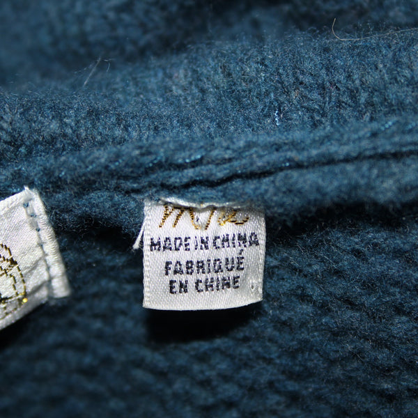 Charlie Robin Sz M/L Blue Buttons Knit Pockets Wool Nylon Cardigan Sweater