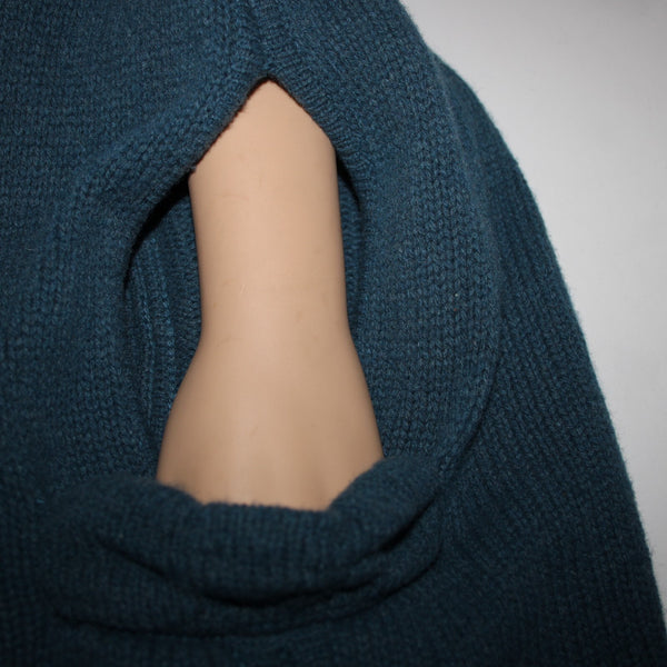 Charlie Robin Sz M/L Blue Buttons Knit Pockets Wool Nylon Cardigan Sweater