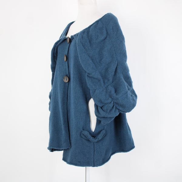 Charlie Robin Sz M/L Blue Buttons Knit Pockets Wool Nylon Cardigan Sweater