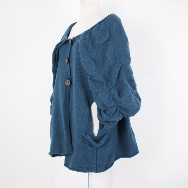 Charlie Robin Sz M/L Blue Buttons Knit Pockets Wool Nylon Cardigan Sweater